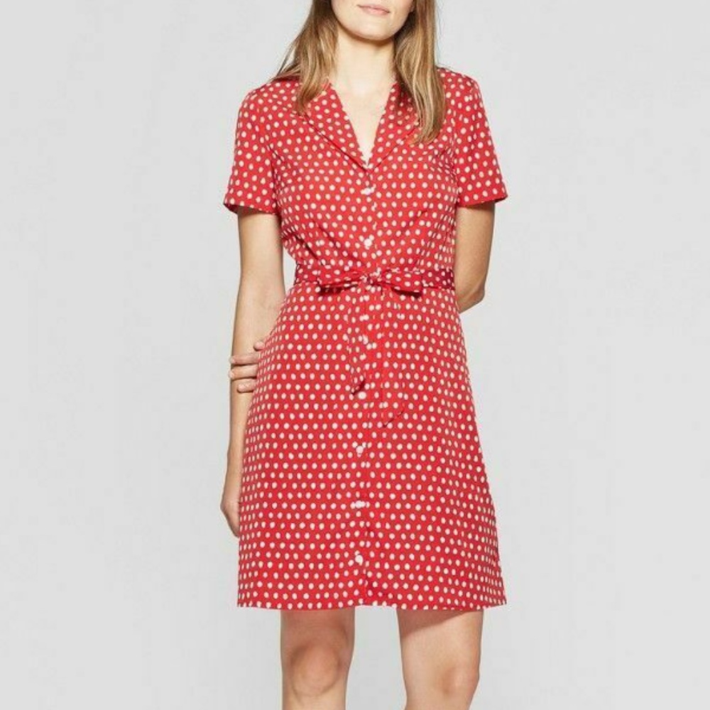 🆕 A New Day Red Polka Dot Tie Belt Retro Dress